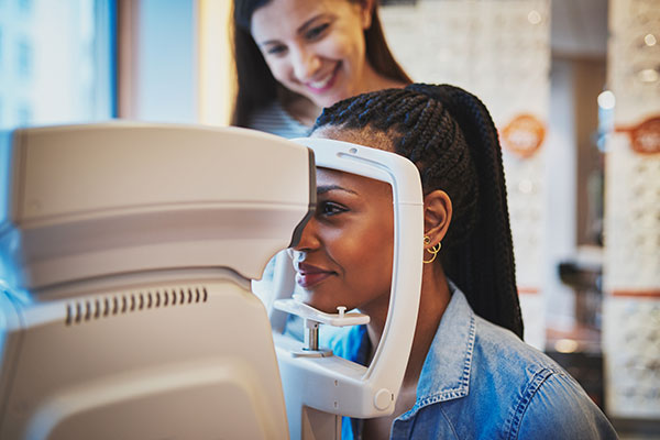 woman receiving an eye exam